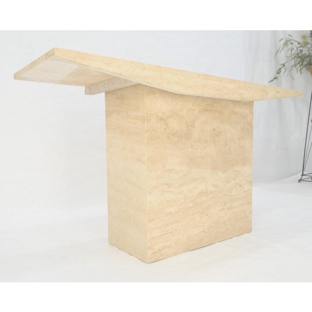 Italian Mid Century Modern Single Pedestal Travertine Console Sofa Table MINT For Sale - Image 14 of 14
