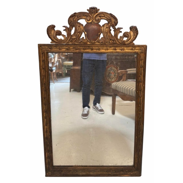 Antique 19th C Regency Giltwood Mirror With Crown Scrolls & Cartouche.