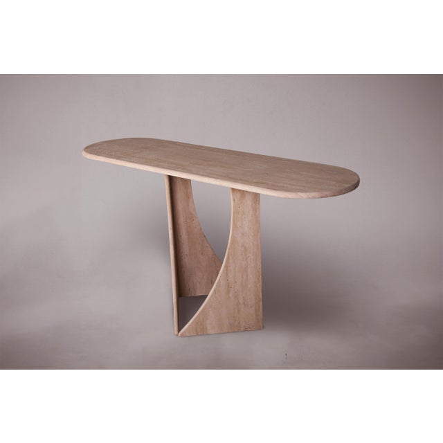 Manchot Travertine Console Table For Sale - Image 4 of 4
