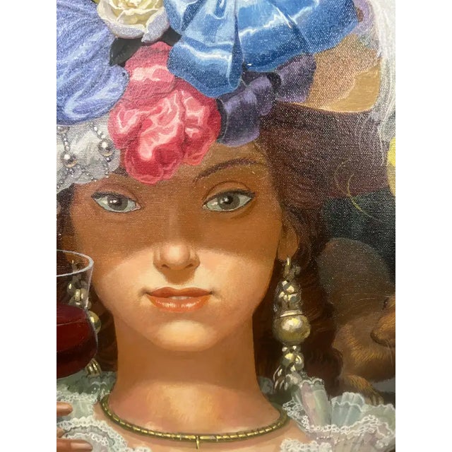 1990s Romantic Belle Époque Portrait of a Lady in Gilded Rococo Frame Print on Canvas 1990's For Sale - Image 5 of 18