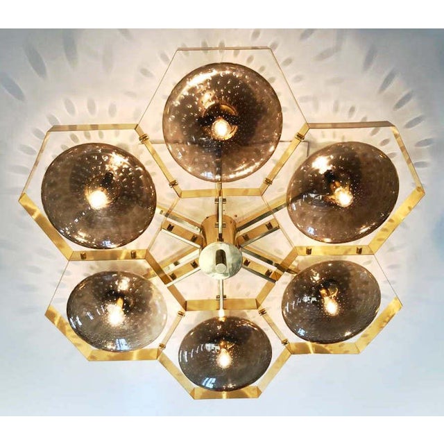 Metal 21st Century Hive Polished Brass Smoky Bubbles Murano Flush Mount by Fabio LTD For Sale - Image 7 of 9