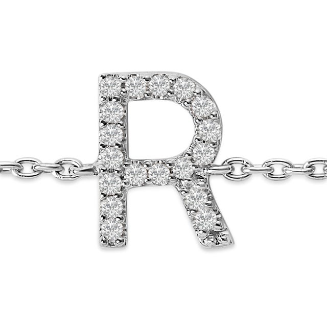 Contemporary 10K White Gold Diamond Accent "R" Initial Charm and Link Bracelet For Sale - Image 3 of 6