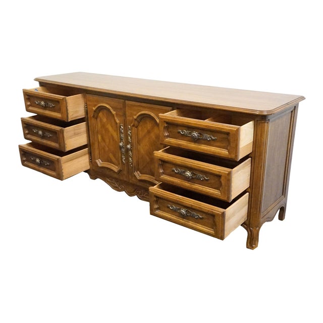 Brown Drexel Furniture Cabernet Collection Solid Pecan French Provincial 78" Triple Door Dresser 306-134 For Sale - Image 8 of 15