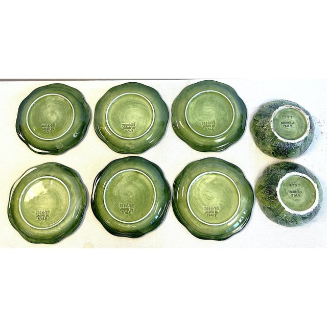 Vintage Italian Majolica Vietri Leonardo Ceramic Leaf Dishes- Set of 8 For Sale - Image 14 of 14