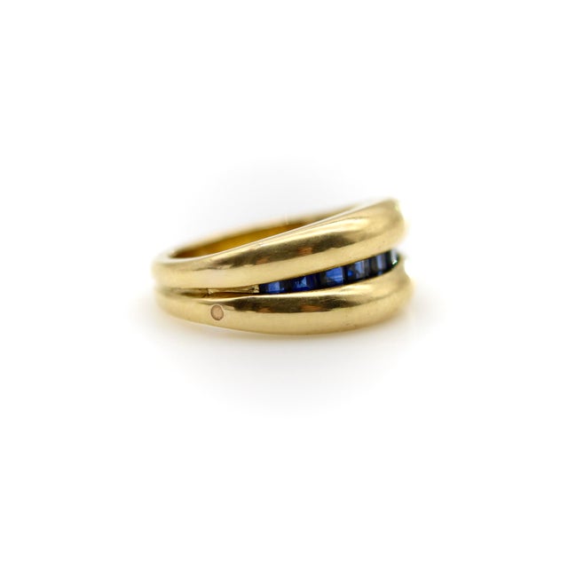 Modern Vintage French 18k Gold Cannel Set Sapphire Ring by MC Parisg, Size 6.75 For Sale - Image 3 of 11