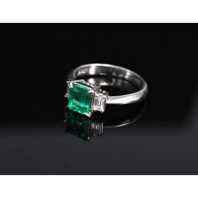 Late 20th Century 0.96ct Gia Colombian Untreated No Oil Emerald & Diamond Platinum Ring Size 5.75 For Sale - Image 14 of 18