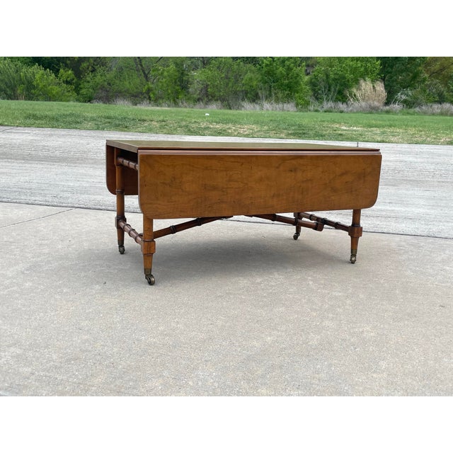 Faux Bamboo Drop Leaf Coffee & Game Table For Sale In Dallas - Image 6 of 10