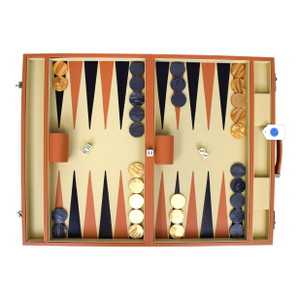 T. Anthony Tournament Size Tan Leather Backgammon Set Provenance: The Susie Hilfiger Collection
