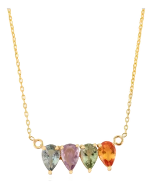 14k Gold Pear-Cut Multi Sapphire Necklace for Graduation
