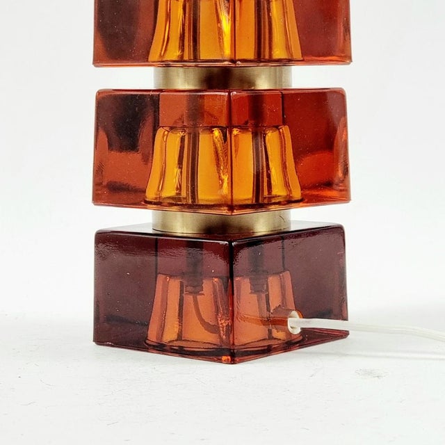 Red Large Mid-Century Scandinavian Art Glass & Brass Table Lamp by Carl Fagerlund for Orrefors, Sweden, 1960s For Sale - Image 8 of 12