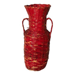 Tall Rustic Amphora Red Wicker Basket With Handles For Sale