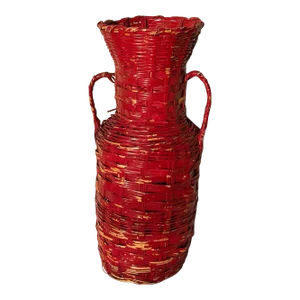 Tall Rustic Amphora Red Wicker Basket With Handles