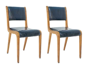 Set of Vintage Blue Leather Italian Armchairs, 1950s