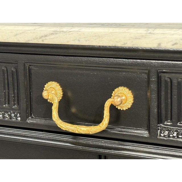 Hollywood Regency Style, Buffets, Black Painted Wood, Marble, France, 1940s For Sale - Image 14 of 18