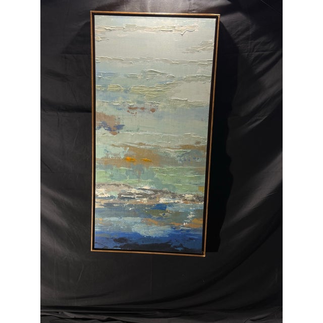 Large Blue Green Textured Abstract Wall Art For Sale - Image 4 of 5
