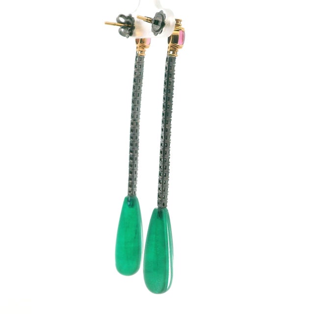 Italian 18k Two-Tone Tourmaline and Diamond Long Drop Earrings, Pair For Sale - Image 9 of 11