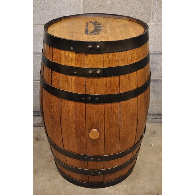 Jack Daniels Whiskey Barrel Engraved Oak Wood With Metal Bands For Sale - Image 9 of 12