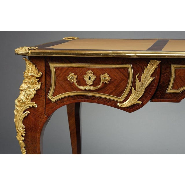 Louis XV Style Flat Desk in Marquetry and Rich Gilt Bronze Mounted, 1880 For Sale - Image 10 of 18