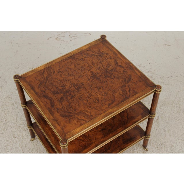 Henredon Henredon Burl Walnut 3 Tier Rolling Side Table Cart For Sale - Image 4 of 14
