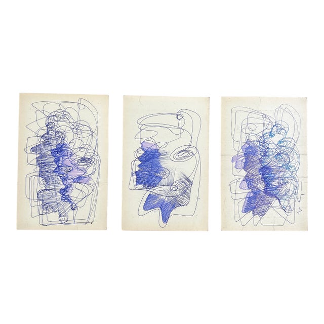 3 Contemporary Original Wayne Cunningham Abstract Pen and Ink Drawings - Set of Three For Sale