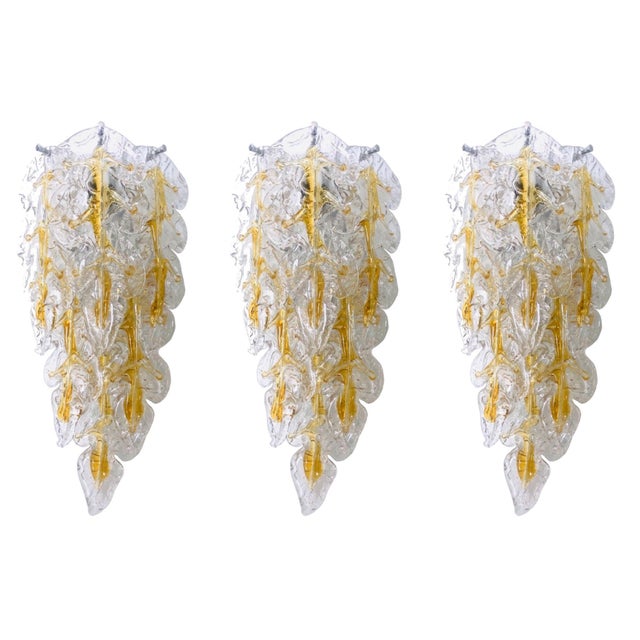 Mid-Century Modern Italian Murano Leaf Glass Wall Sconces from Mazzega, 1970s, Set of 3 For Sale - Image 14 of 14