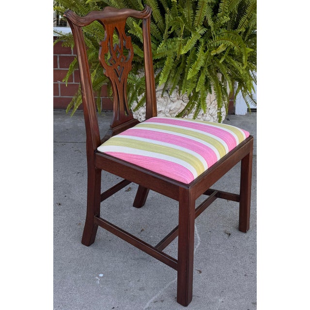 2000 - 2009 Burton-Ching Chippendale Dining Chair W Scalamandre Stripe For Sale - Image 5 of 5