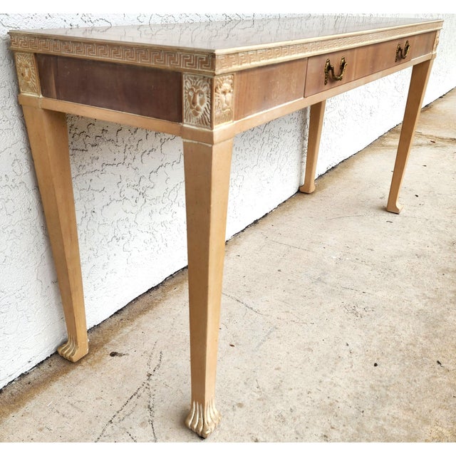 Neoclassical Italian Neoclassical Console Table Lion Heads Greek Key Vintage For Sale - Image 3 of 14