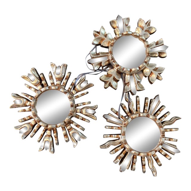 SilverSunburst Mirror Ornament, S/3 For Sale