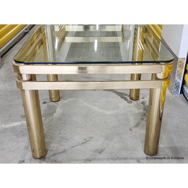Vintage Brass Hollywood Regency Style Modern Contemporary Glass Top End Table 2 of 2 For Sale - Image 11 of 15