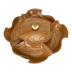 Mid-Century 20" California Pottery Wood Grain Lazy Susan Serving Bowl Platter