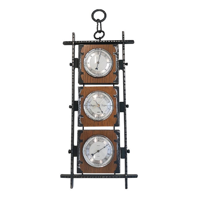 Weather Station Hygrometer Barometer Thermometer in Metal and Wood from Sundo, 1970s For Sale