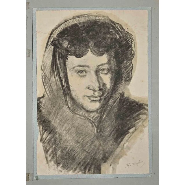 Edouard Dufeu, Portrait, Original Charcoal & Watercolor, Late 19th Century For Sale - Image 3 of 3