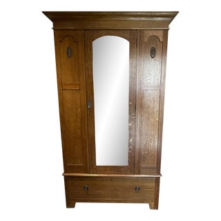 Mid 20th Century Vintage Oak Entry Armoire For Sale
