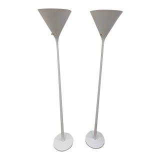 Von Der Lancken & Lundquist for Nessen Studios White Torchiere Floor Lamps - a Pair For Sale