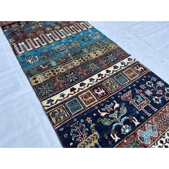 Tribal Contemporary Afghan Tribal Pictorial Gabbeh Wool Runner Rug For Sale - Image 3 of 12