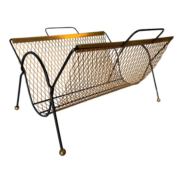 Vintage Mid-Century Modern Metal Magazine Rack For Sale