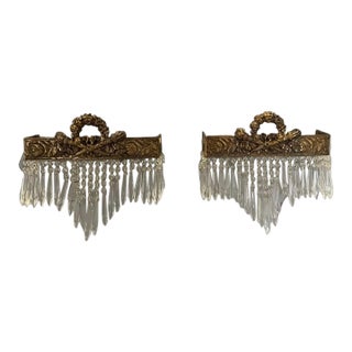 Vintage Gold and Crystal Wall Sconces - a Pair For Sale