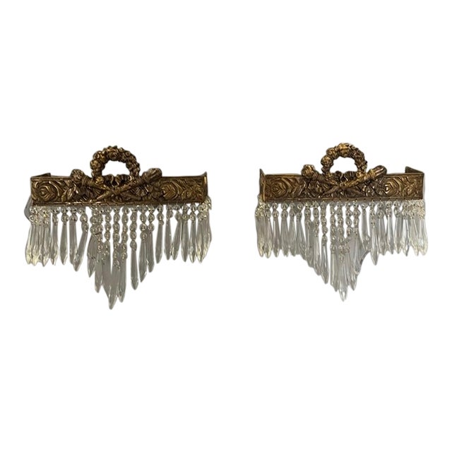 Vintage Gold and Crystal Wall Sconces - a Pair For Sale