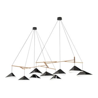 Monumental Daniel Becker Emily 9 Chandelier in Glossy Black/Oak for Moss Objects For Sale