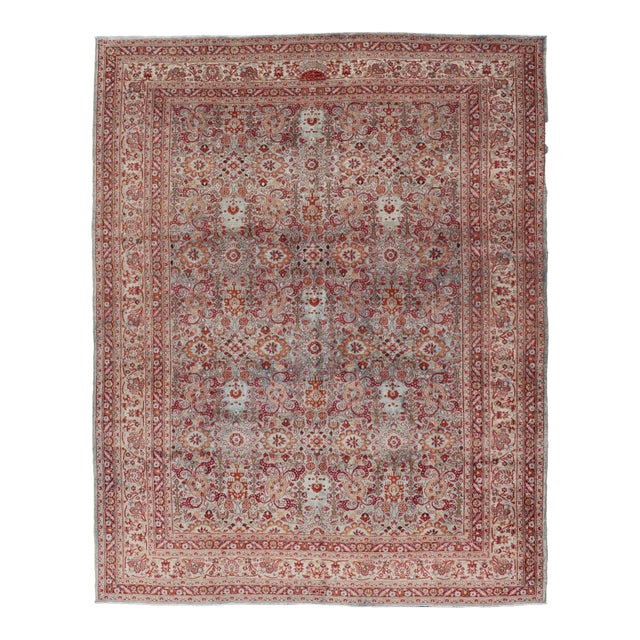 Ornate Floral Pattern Khorassan Antique Persian Rug in Burgundy & Gray For Sale