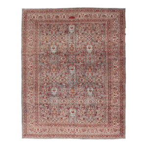 Ornate Floral Pattern Khorassan Antique Persian Rug in Burgundy & Gray