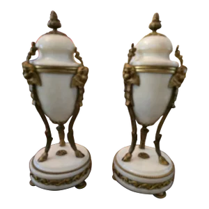 Antique French Figural Louis IV Style Bronze Urns - a Pair