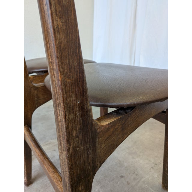 Wood Vintage Wooden Dining Chairs with Brown Leather Seats, 1970s, Set of 3 For Sale - Image 7 of 18