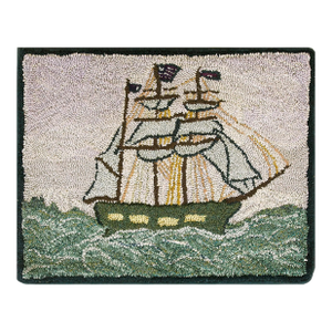 1940s Gray Nautical Antique American Hooked Rug 2'7" X 3'2" Handknotted Wool Carpet