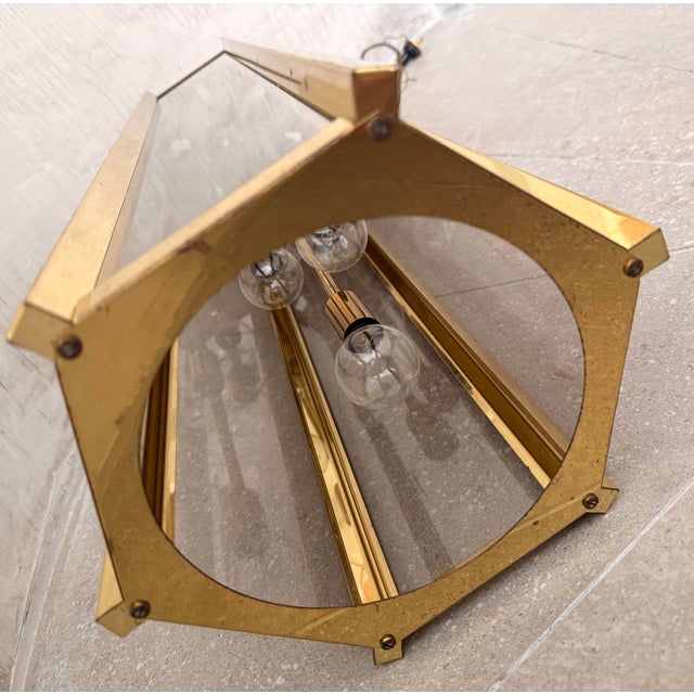 Mid-Century Modern Mid-Century Modern Tall & Narrow Statement Pendant Chandelier in Brass With Clear Glass, in the Style of Robert Sonneman For Sale - Image 3 of 6