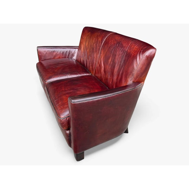 Crate & Barrel Rich Burgundy Vintage Leather Sofa With Beautiful Patina & Timeless Form - By Crate and Barrell For Sale - Image 4 of 17