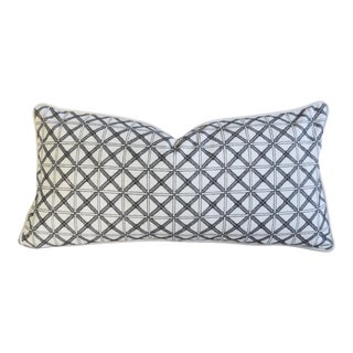 Charcoal Gray & White Woven Embroidered Feather/Down Pillow 30”” X 15” For Sale
