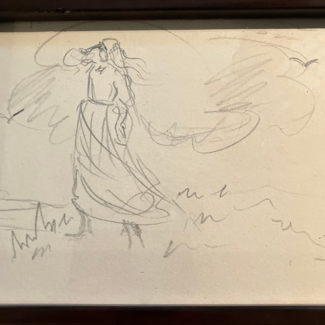 Original 5 x 7 drawing on paper unsigned study Overall size with new old stock frame is 9.5 x 11.5