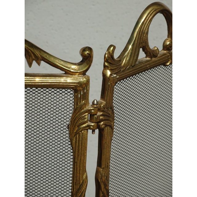 Vintage French Country Brass W Mesh Three Panel Fireplace Screen For Sale - Image 9 of 15