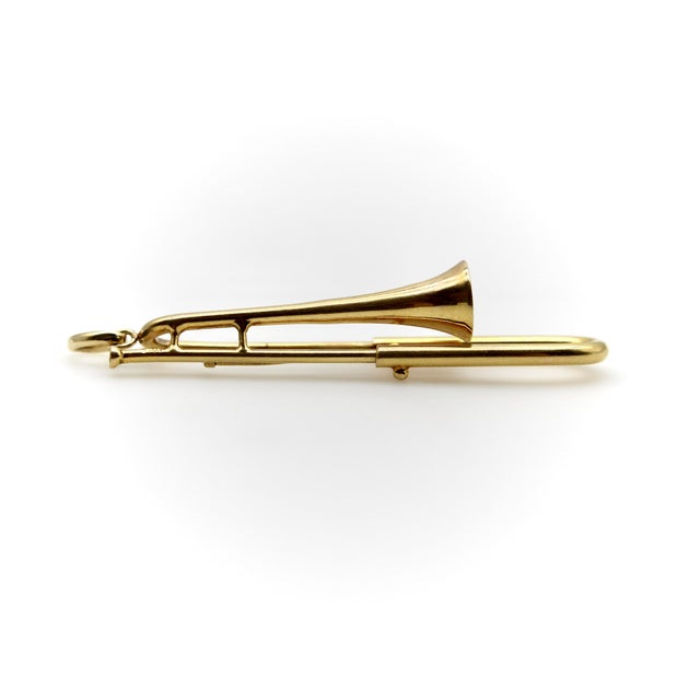 1980s Vintage 14k Gołd Mechanical Slide Trombone Pendant For Sale - Image 5 of 9